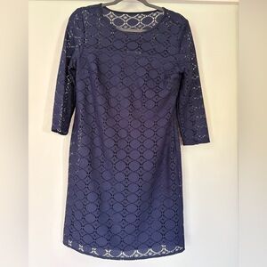 Dressbarn Blue Sheath Dress 3/4 Sleeve Scoop Neck